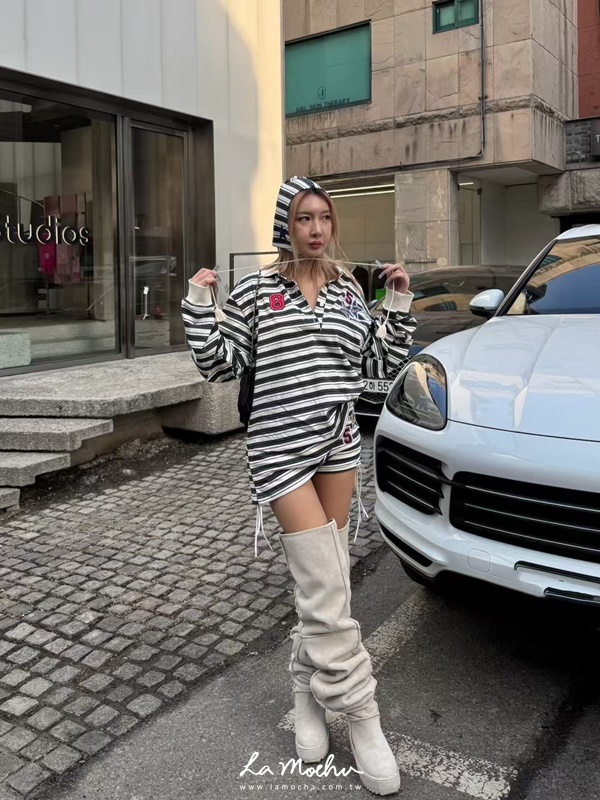 側拉繩字母拼布POLO短褲